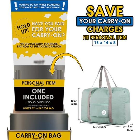 Narwey For Spirit Airlines Foldable Travel Duffel Bag Tote Carry on Luggage - Picture 4 of 7